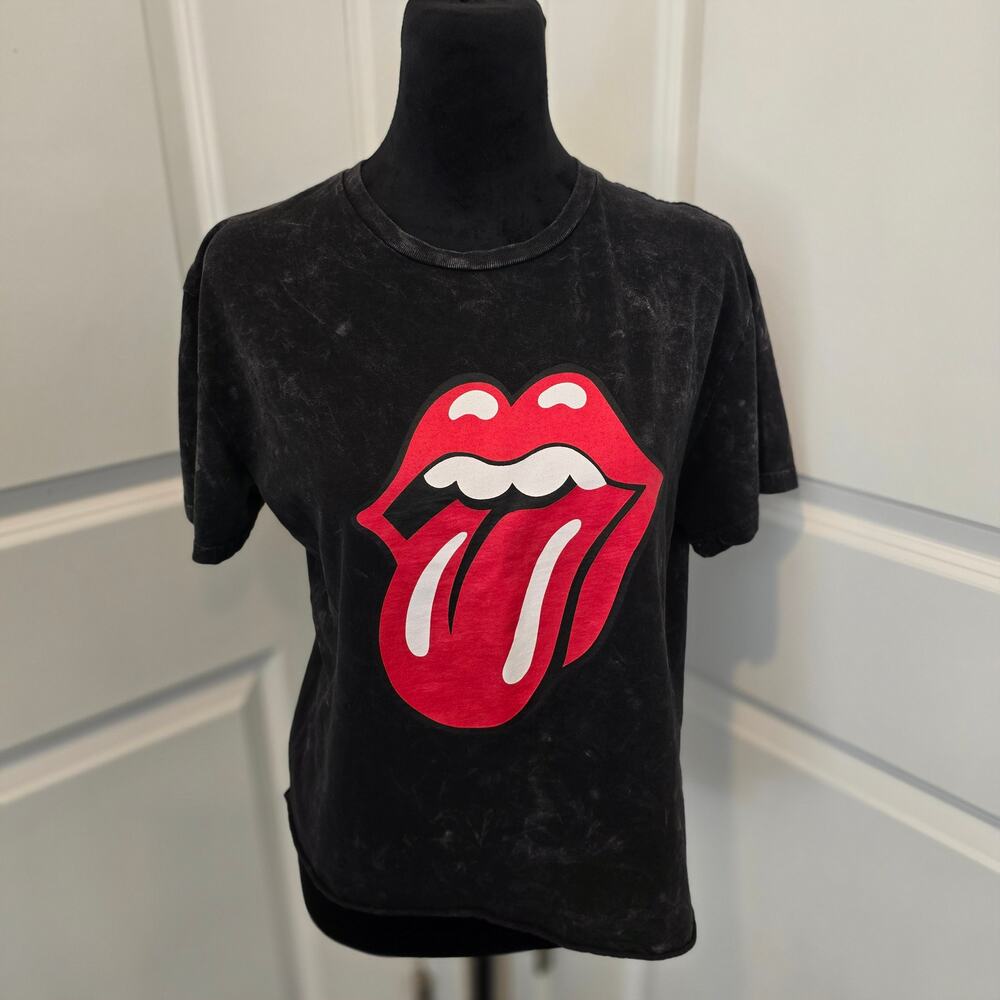Women's Black Rolling Stones Licensed Cropped T-Shirt Size L